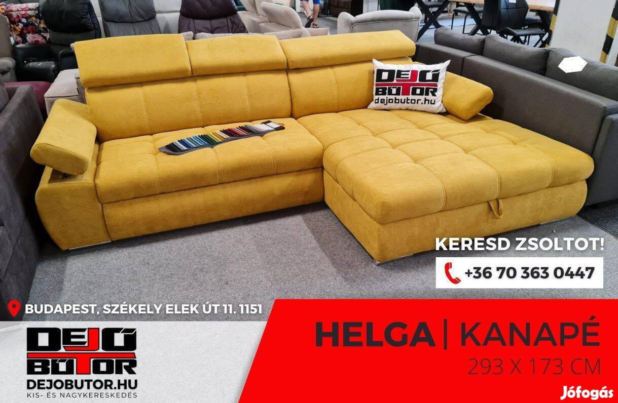 Helga rugós sarok kanapé ülőgarnitúra 293x173 cm ágyazható sárga