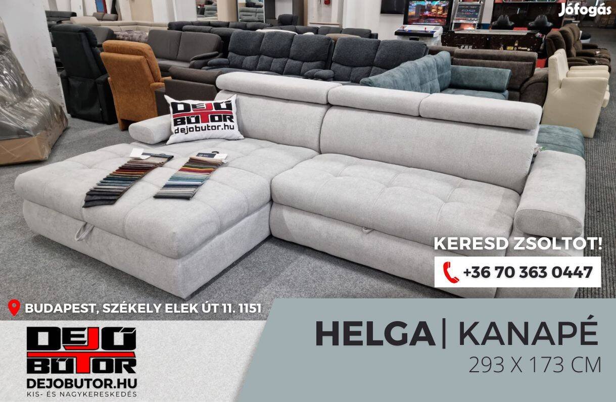 Helga sarok kanapé ülőgarnitúra ágyazható rugós 293x173cm világos gray