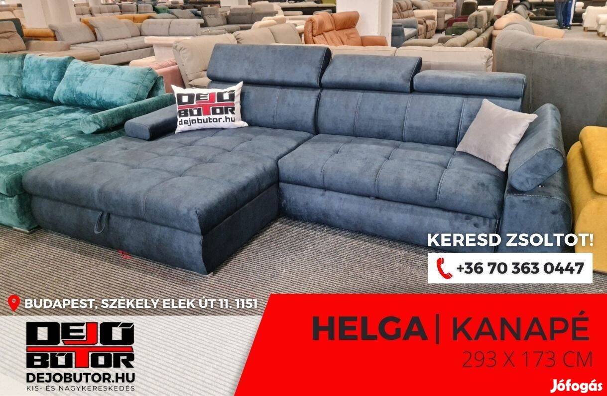 Helga sarok kék kanapé bútor ülőgarnitúra rugós 293x173 cm ágyazható