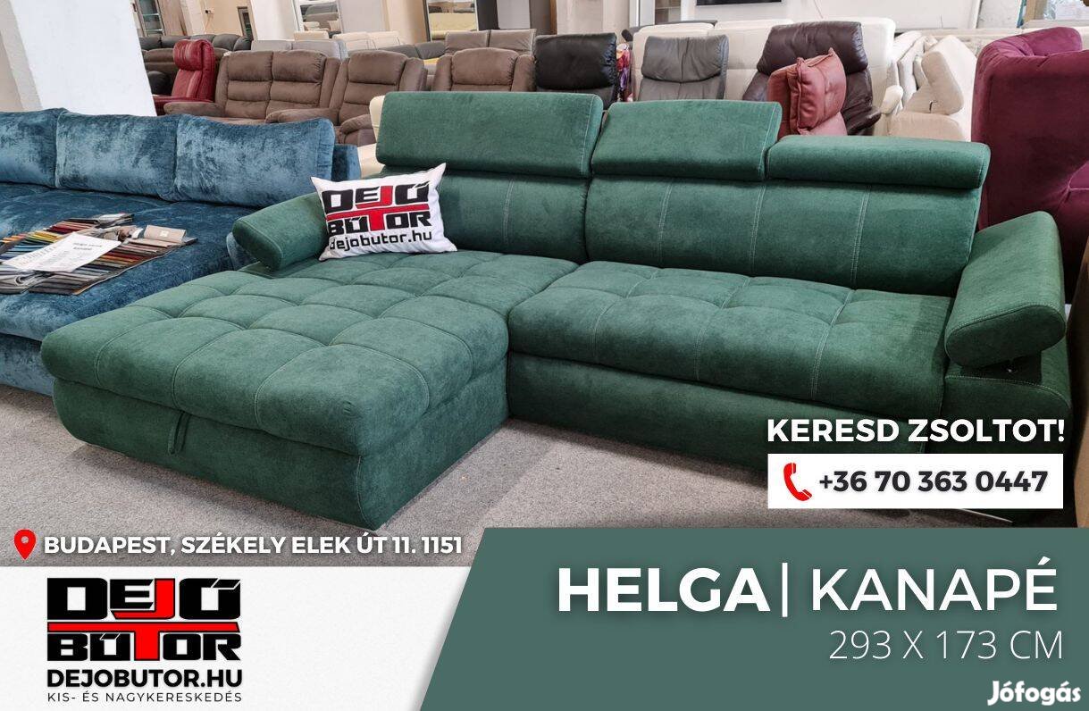 Helga zöld rugós sarok kanapé ülőgarnitúra 293x173 cm ágyazható