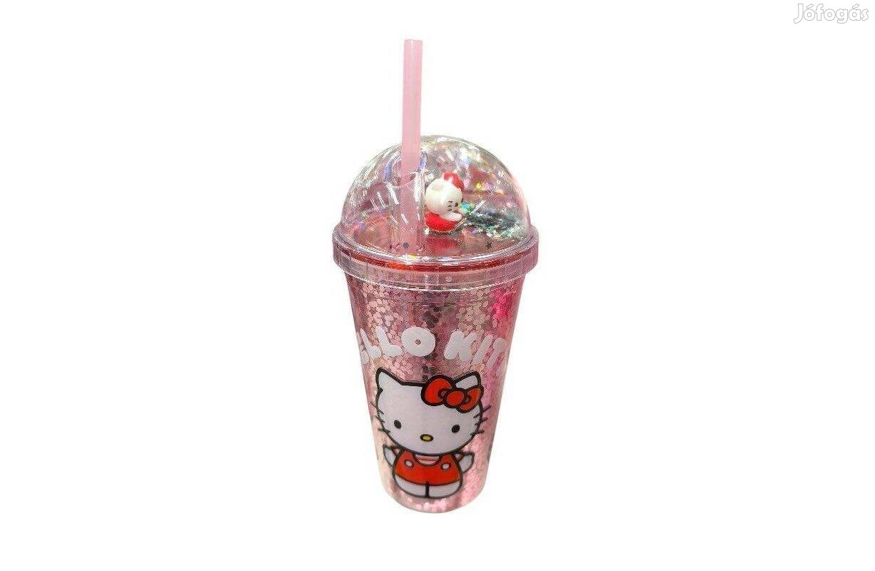 Hello Kitty konfettis szívószálas pohár rózsaszín 475 ml