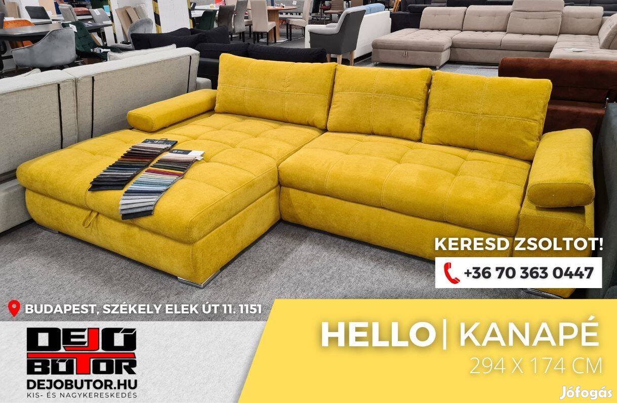 Hello Long sárga kanapé ülőgarnitúra 294x174 cm sarok ágyazható