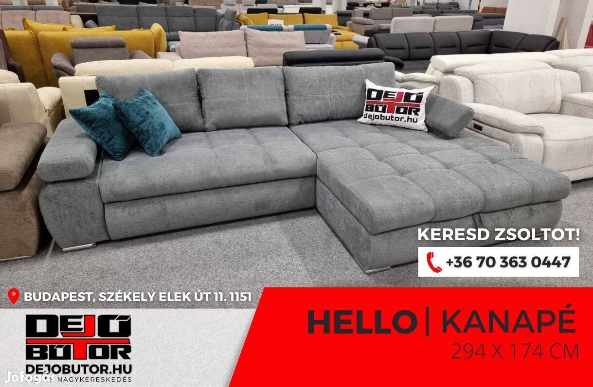 Hello minőségi sarok kanapé ülőgarnitúra 294x174 cm ágyazható gray