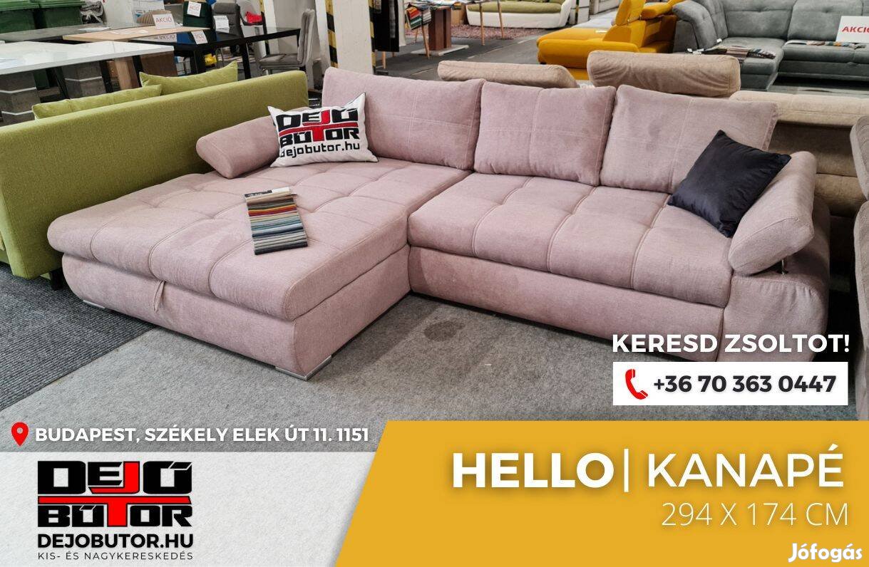 Hello párnás kanapé ülőgarnitúra 294x174 cm ágyazható sarok