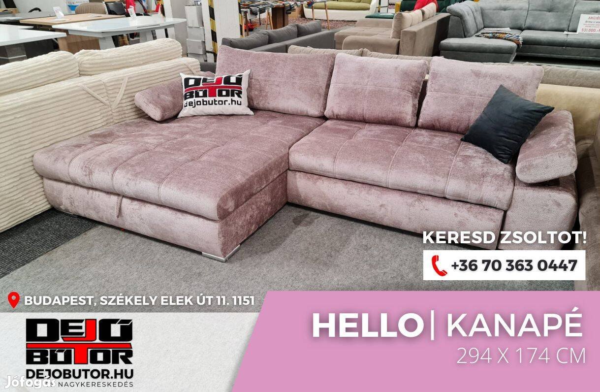 Hello rugós kanapé 294x174 cm ülőgarnitúra pink ágyazható sarok