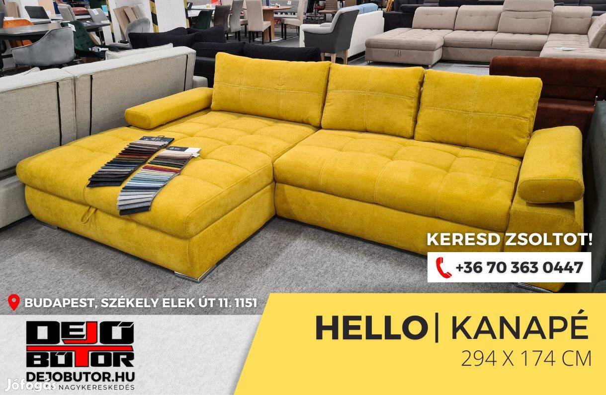 Hello rugós párnás ualak kanapé ülőgarnitúra 294x174 cm sárga sarok