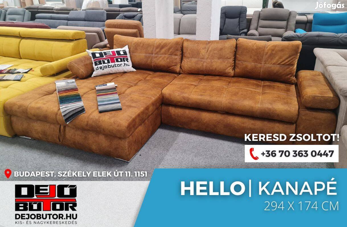 Hello sarok bronz plüss kanapé ülőgarnitúra 294x174 cm ágyazható