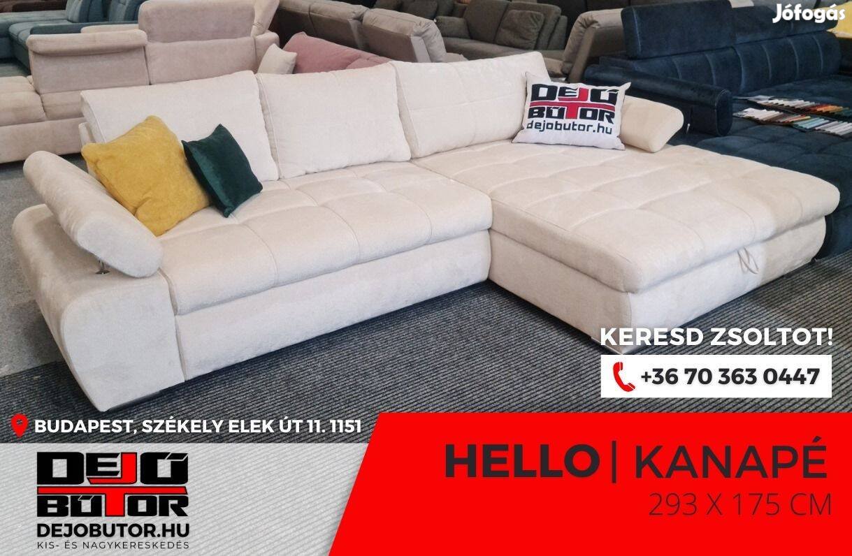 Hello sarok fehér kanapé ülőgarnitúra 293x175 cm ágyazható bútor
