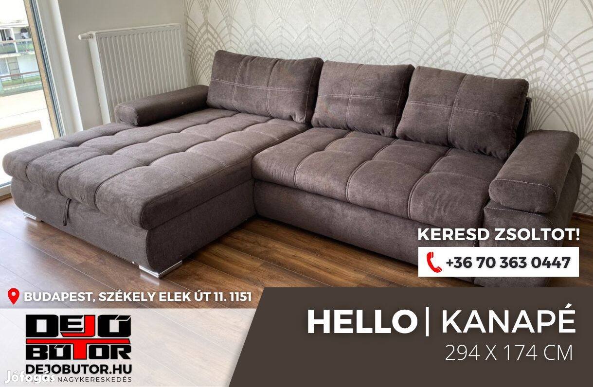 Hello sarok kanapé bútor ülőgarnitúra rugós 294x174 cm barna ágyazható