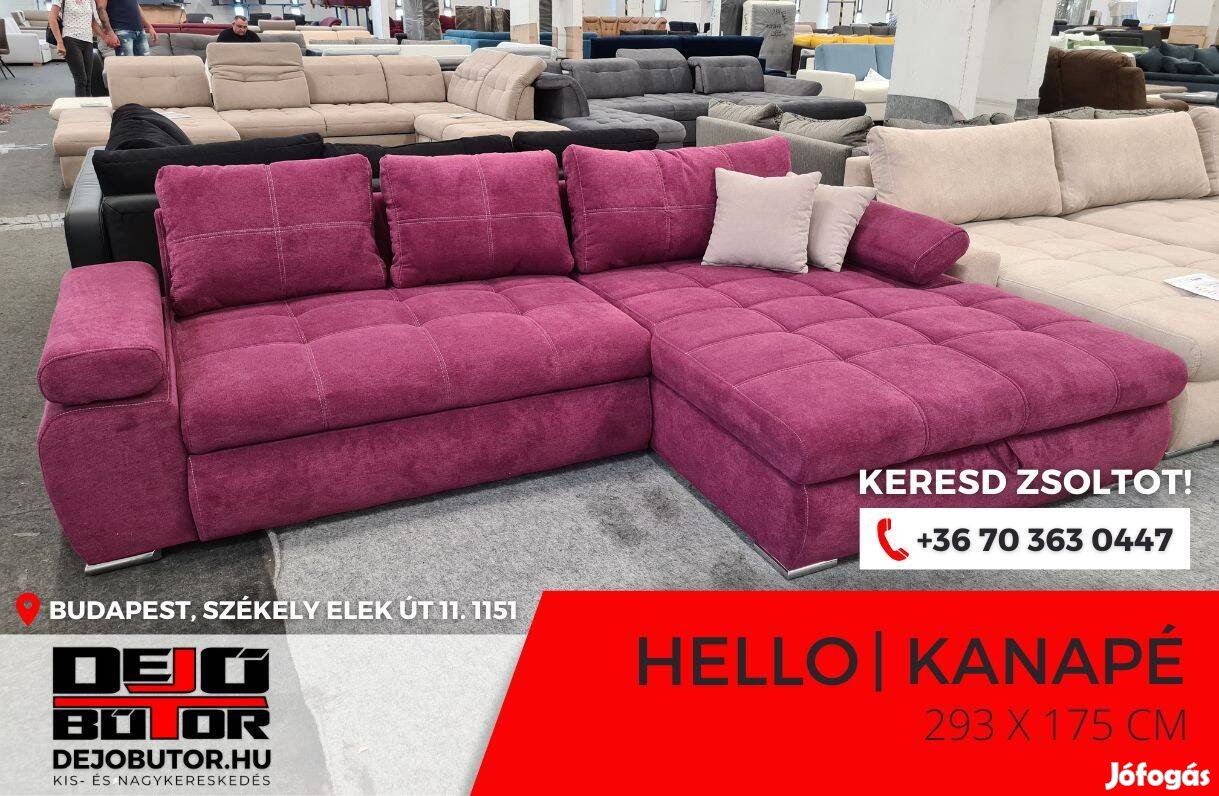 Hello sarok kanapé ülőgarnitúra 294x174 cm rugós ágyazható