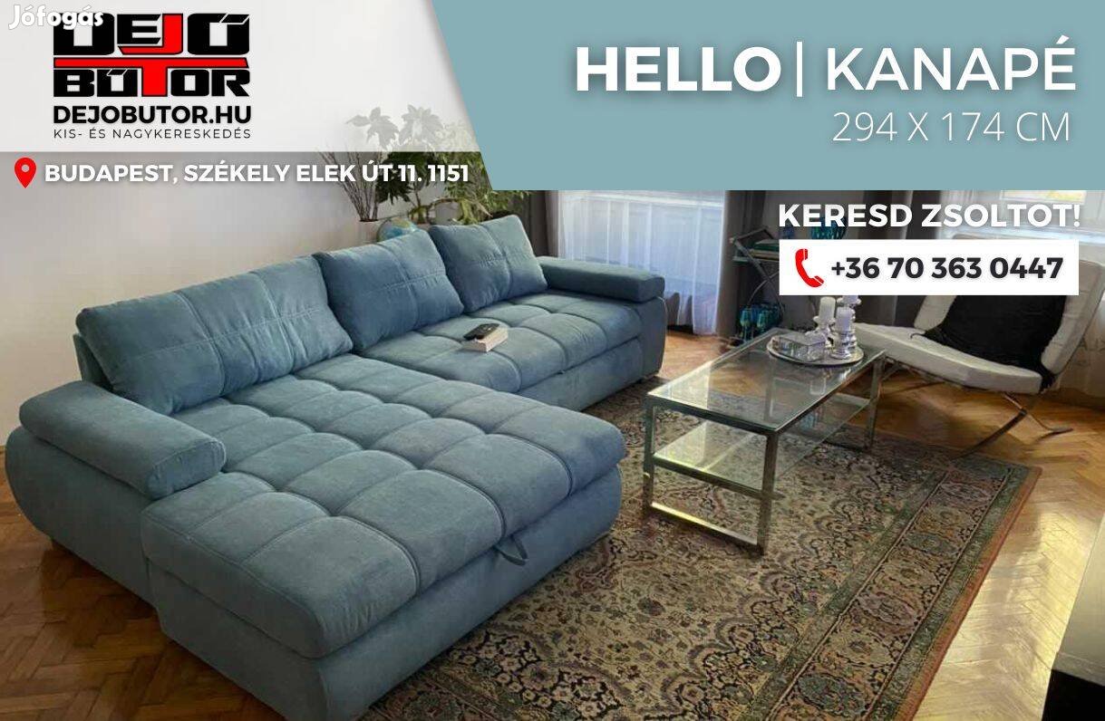 Hello sarok kék kanapé ülőgarnitúra 293x175 cm ágyazható bútor