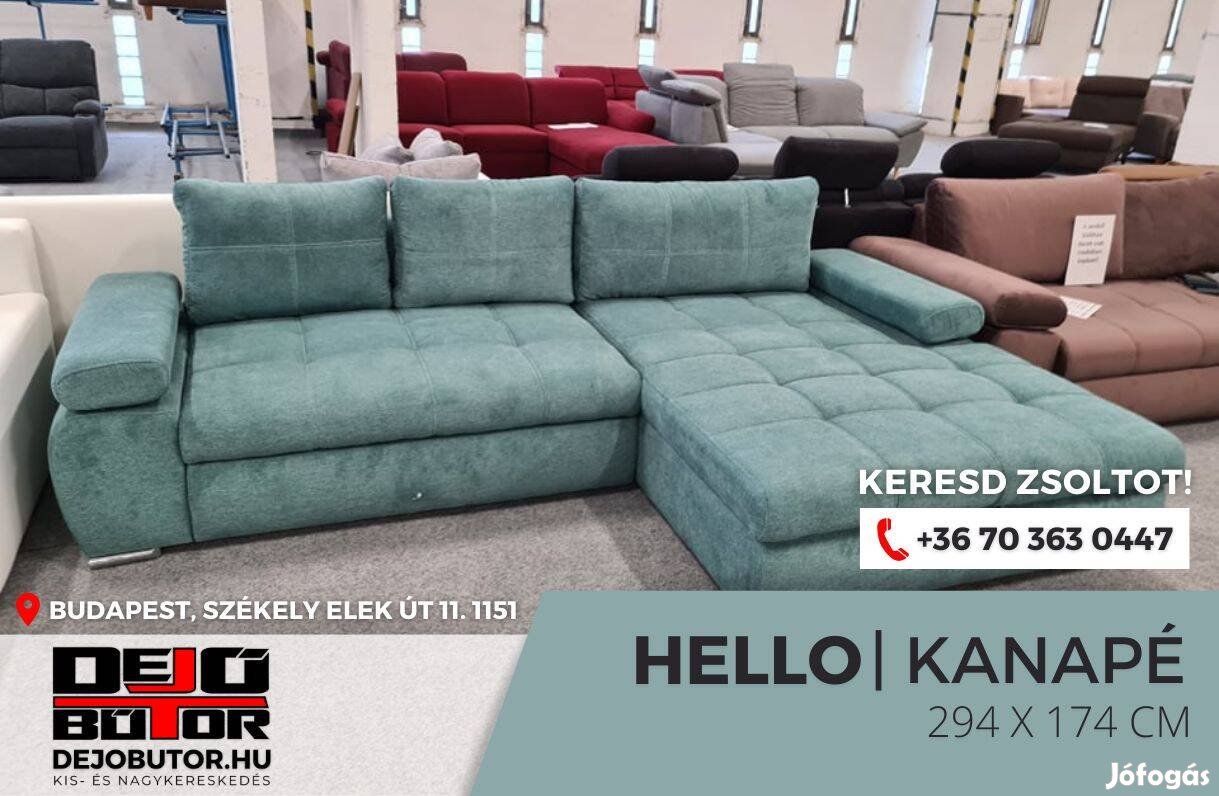 Hello sarok menta kanapé ülőgarnitúra 294x174 cm rugós ágyazható bútor