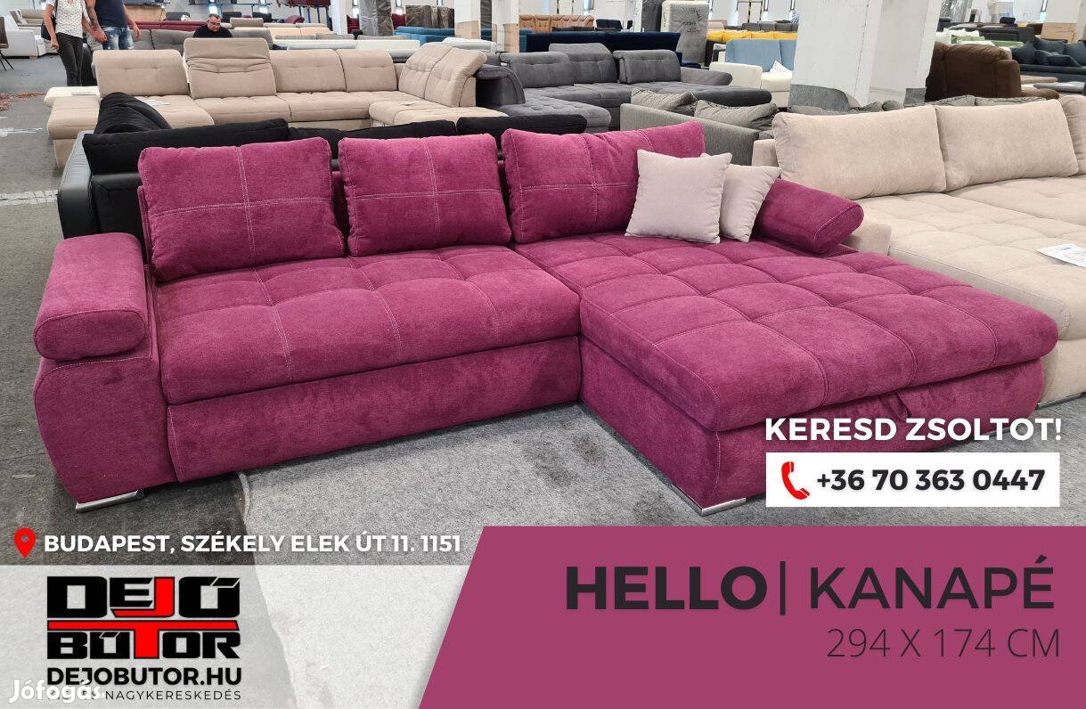 Hello sarok pink kanapé ülőgarnitúra 294x174 cm rugós ágyazható bútor