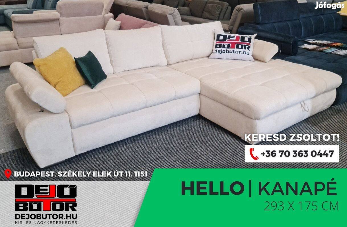 Hello sarok prémium kanapé ülőgarnitúra 294x174 cm rugós fehér
