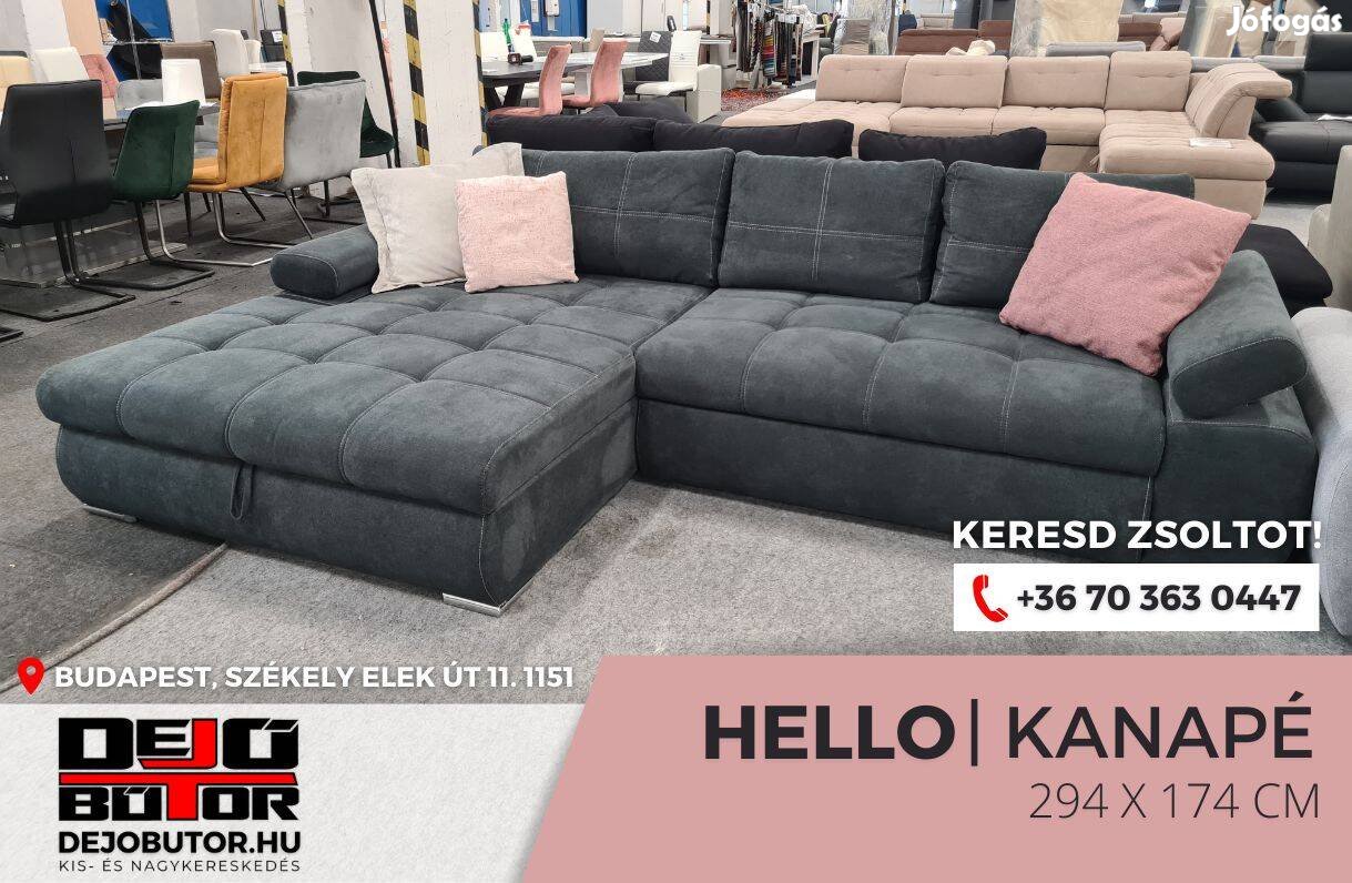 Hello sarok prémium kanapé ülőgarnitúra 294x174 cm rugós fekete