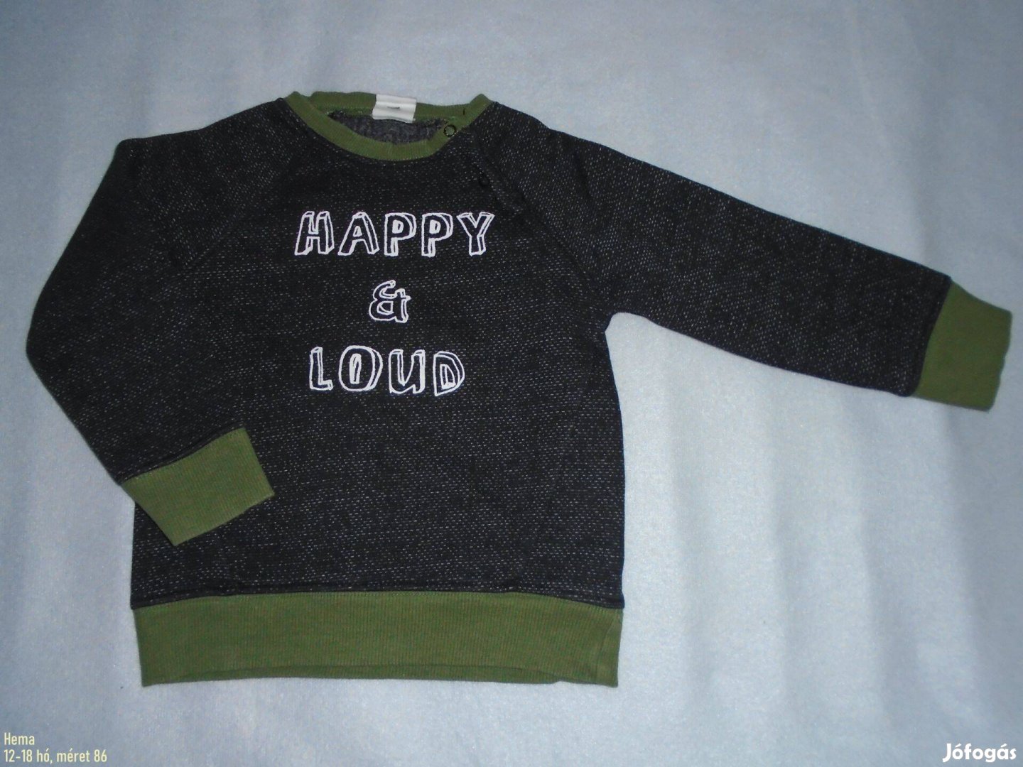 Hema szürke feliratos pulóver 12-18 hó méret 86