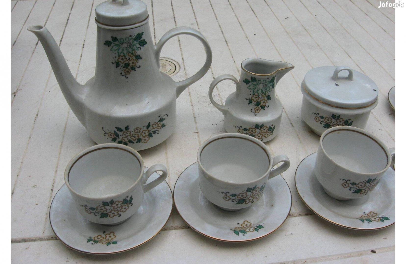 Henneberg 6 személyes virágos Német Porcelán Teás Kávés készlet hibátl