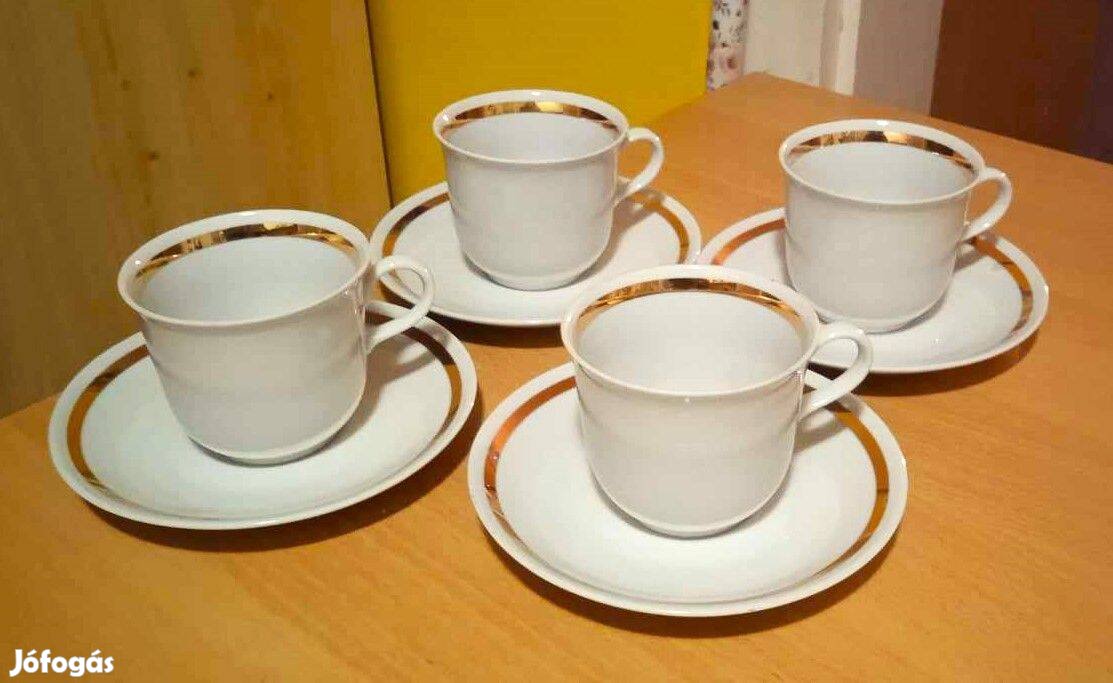 Henneberg szolid, elegáns 4 szett fehér-arany csészealj,