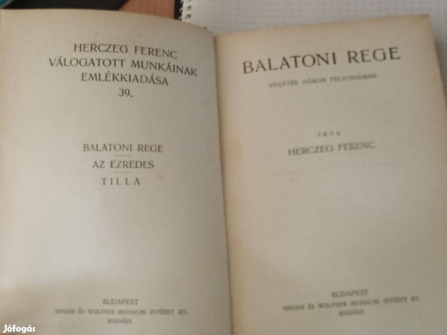 Herczeg Ferenc válogatott munkáinak emlékkiadás 39. - Balatoni rege