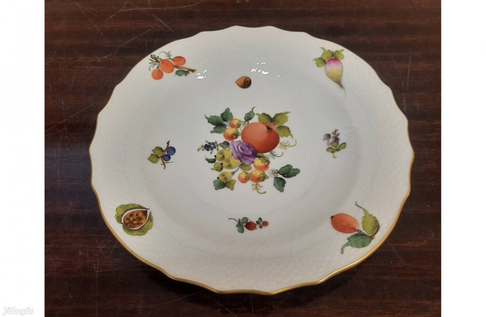 Herendi BFR gyümölcs mintás porcelán süteményes tányér