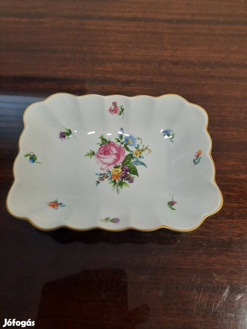 Herendi BS virágmintás porcelán négyzet alakú kínáló tál