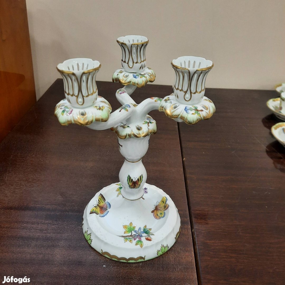 Herendi Viktória mintás porcelán 3 ágú gyertyatartó