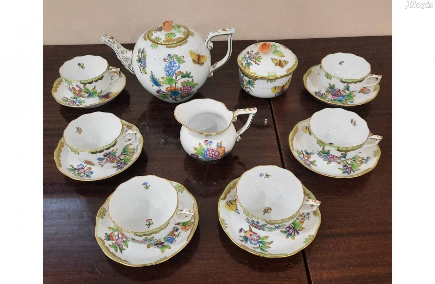 Herendi Viktória mintás porcelán teáskészlet, teás készlet