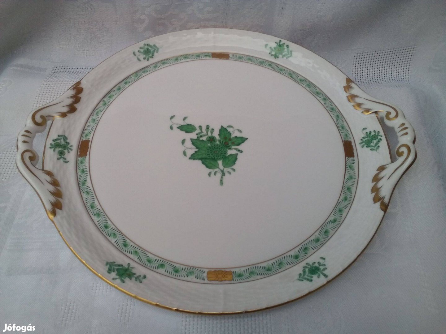 Herendi Zöld Apponyi Mintás Porcelán Tál ,Tálca ,Sütis Tányér