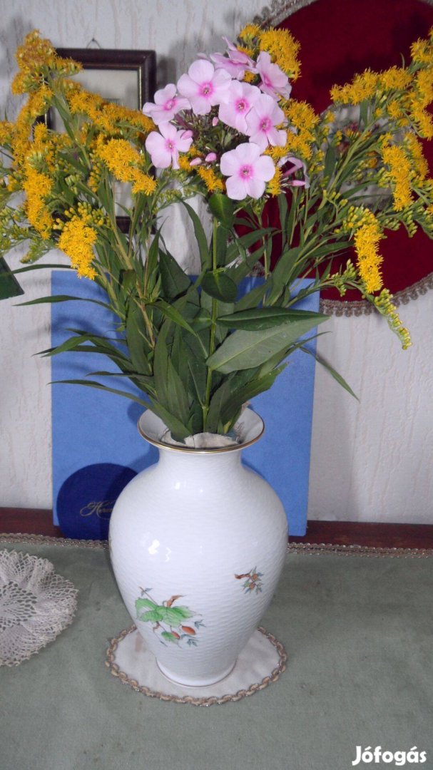 Herendi (antik) "bicske" mintás színes nagy váza virágtartó karcmentes