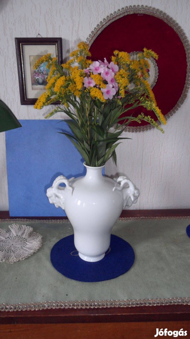 Herendi "kos" fejes nagy méretű új fehér váza, figura egyéb tárgy