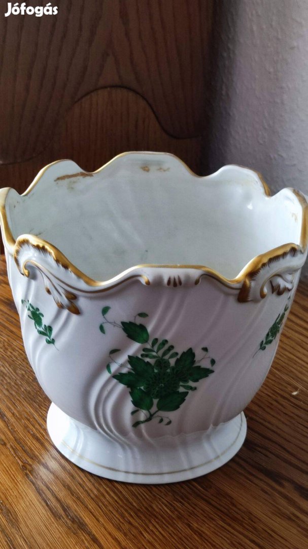 Herendi porcelán Apponyi zöld kaspó 7227/AV