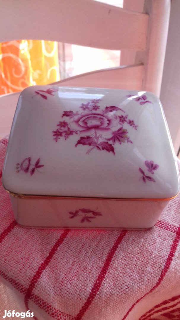 Herendi porcelán ékszertartó pink rózsa minta