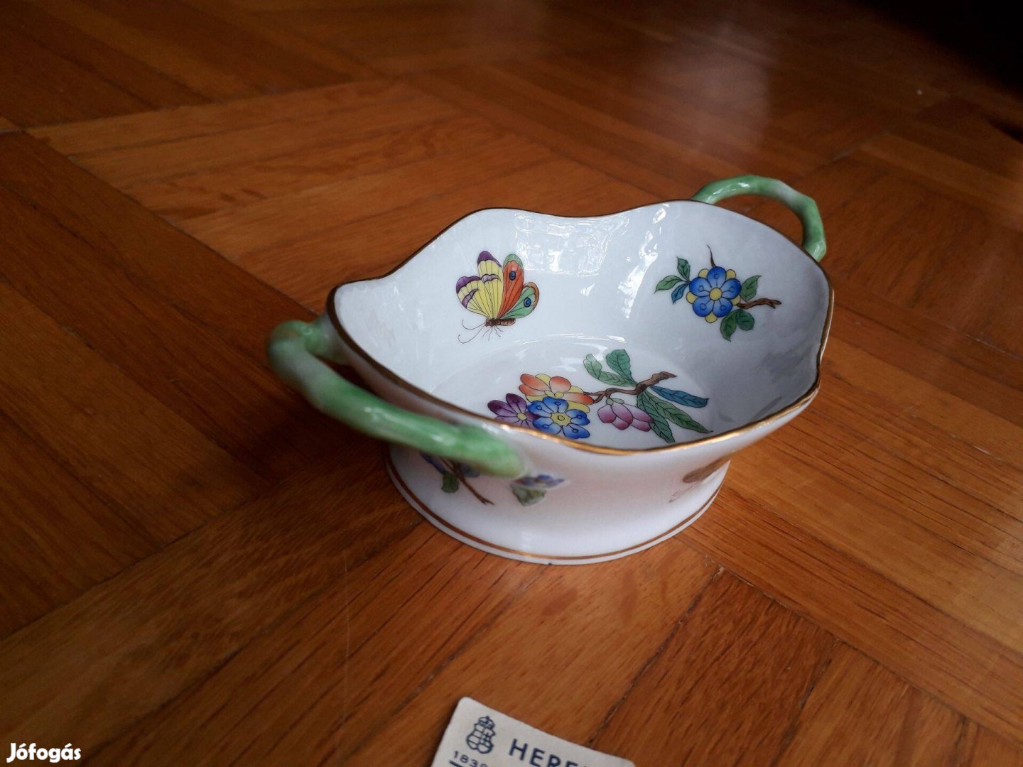 Herendi porcelán füles tálka, kínáló kosárka