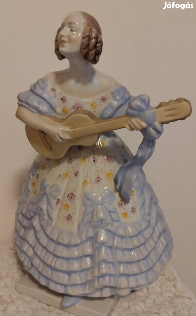 Herendi porcelán gitározó hölgy Déryné szobor, figura
