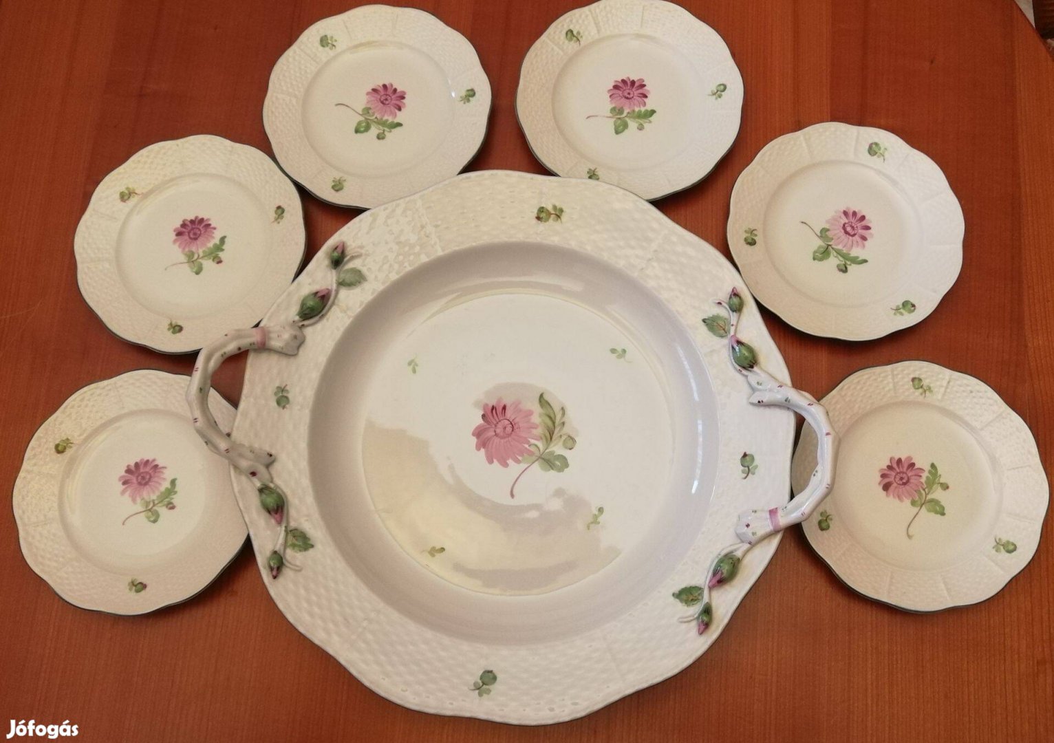 Herendi porcelán növényinda füles kínáló süteményes készlet!