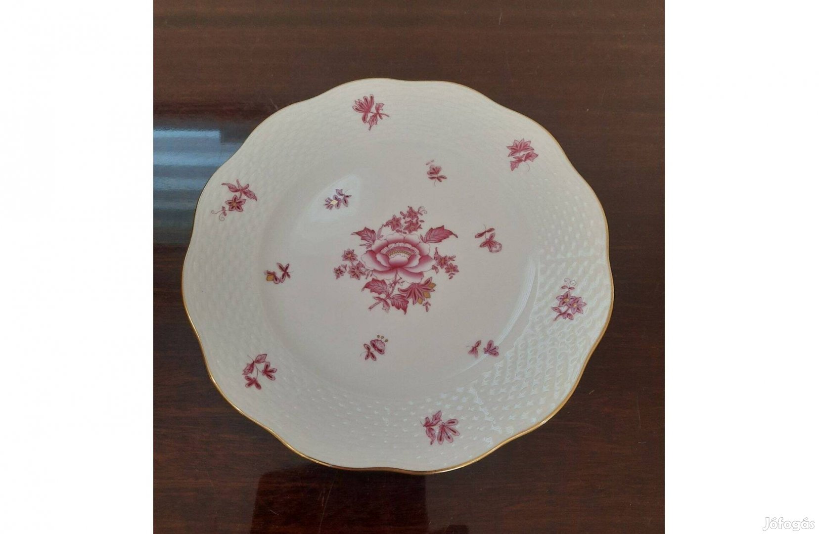 Herendi pur-pur Nanking Bouquet mintás porcelán süteményes tányér