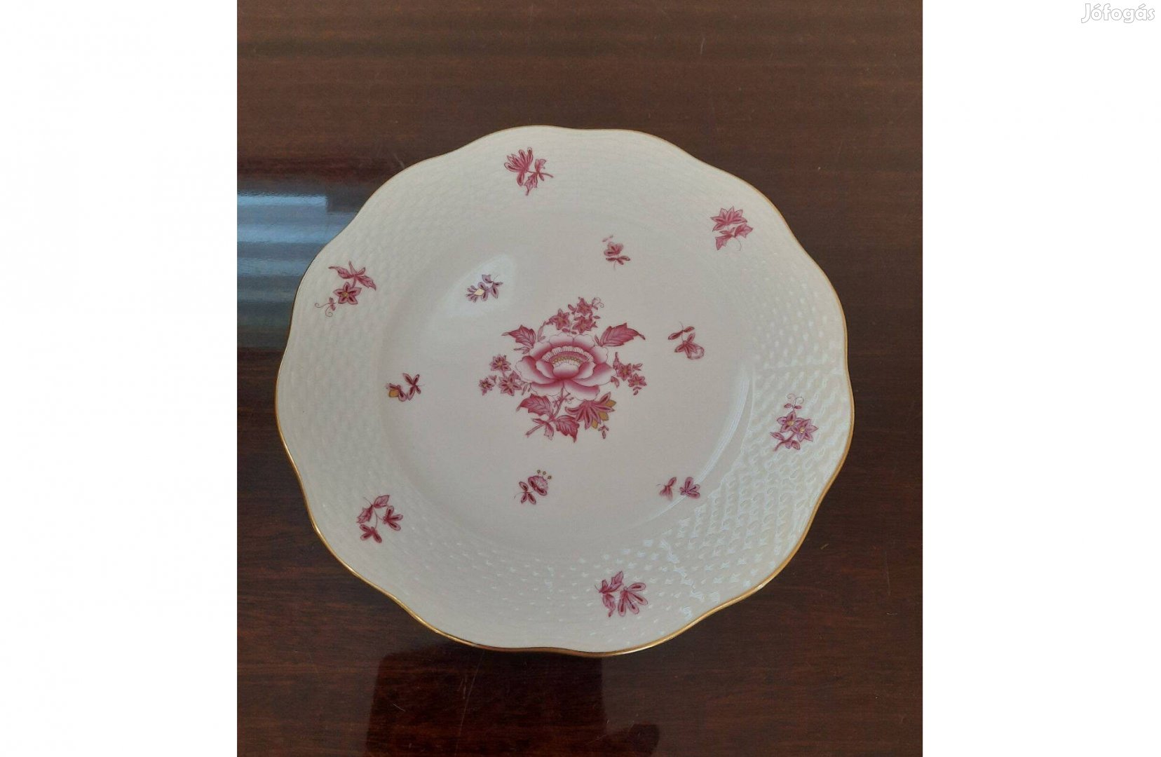 Herendi pur-pur Nanking Bouquet mintás porcelán süteményes tányér