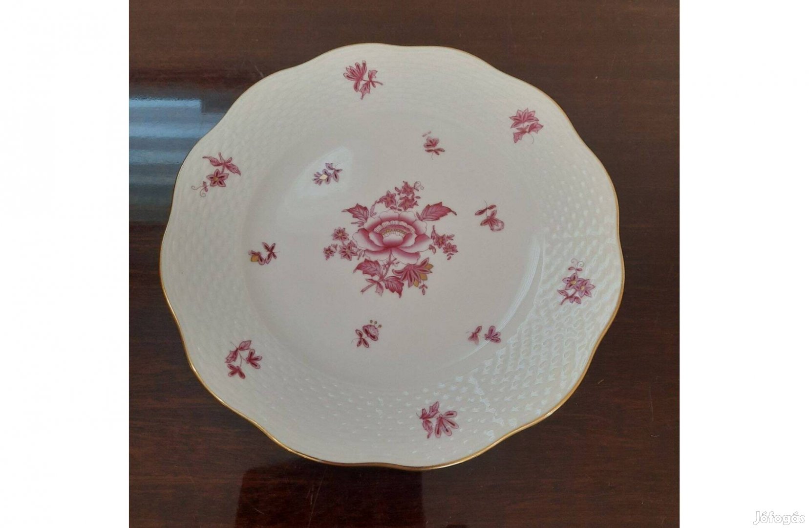 Herendi pur-pur Nanking Bouquet mintás porcelán süteményes tányér