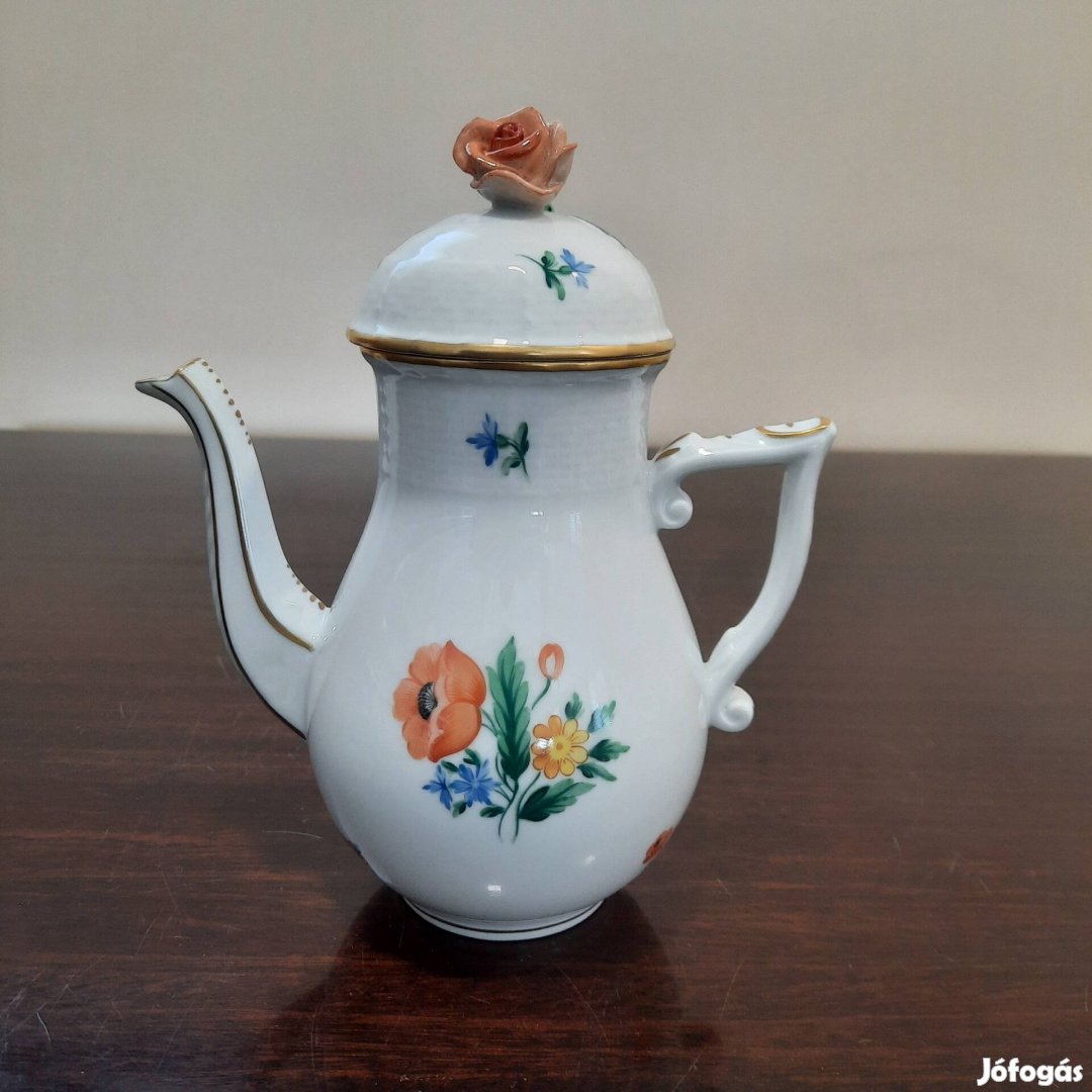 Herendi virágmintás porcelán kávé kiöntő, kávés kanna 