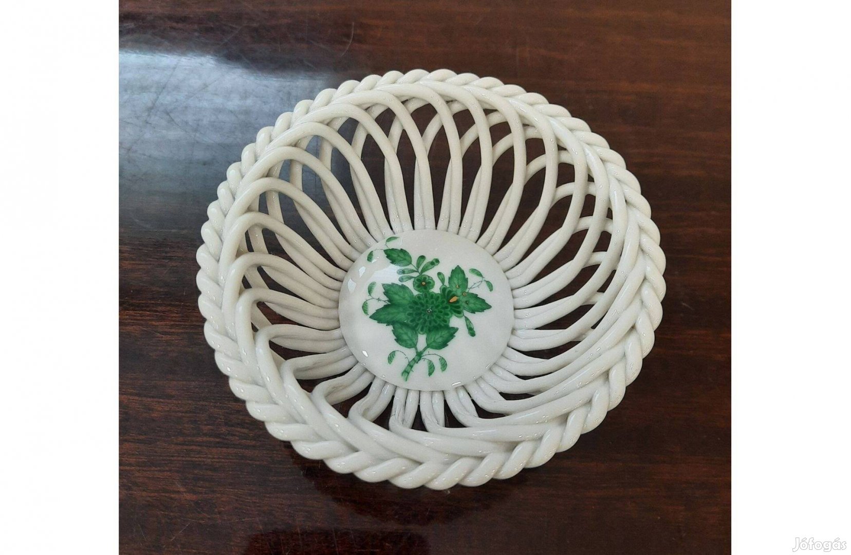 Herendi zöld Apponyi mintás porcelán fonott kosár, tál eladó!