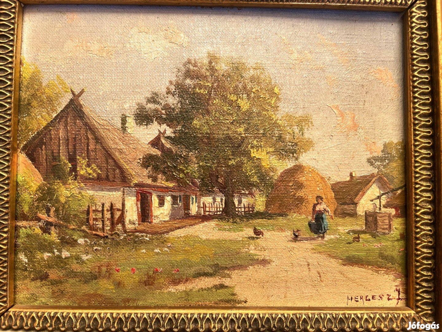 Hergesz J. Két régi miniatűr olaj festmény, antik