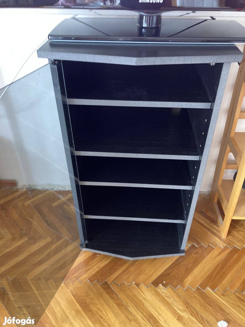 Hi-Fi -TV állvány szekrény fekete üvegajtós