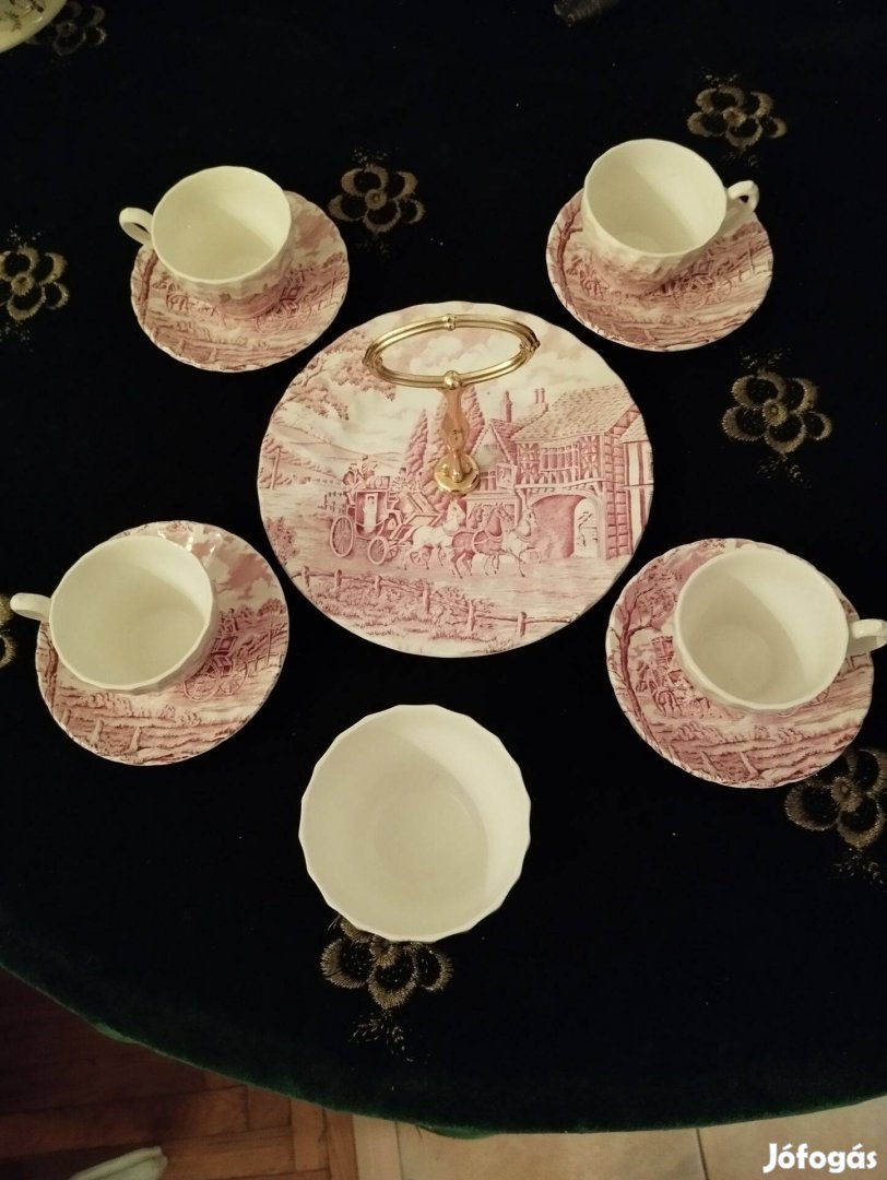 Hiátlan angol csészék 4 db. , cukortartó, kisebb kínáló