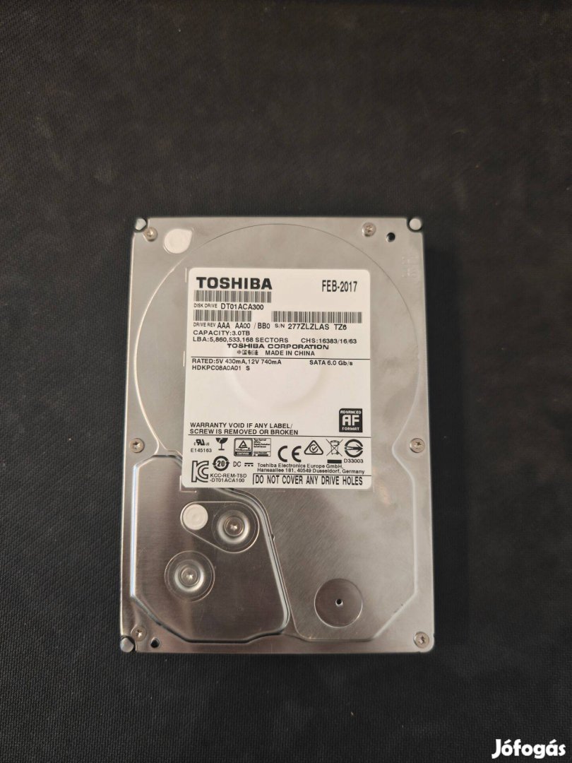 Hibás Toshiba HDD 3TB Merevlemez