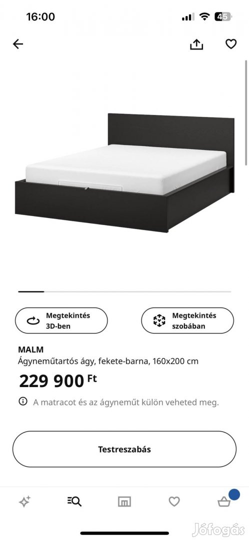 Hibátlan IKEA Malm emelős ágyneműtartós franciaágy (160*200 cm)