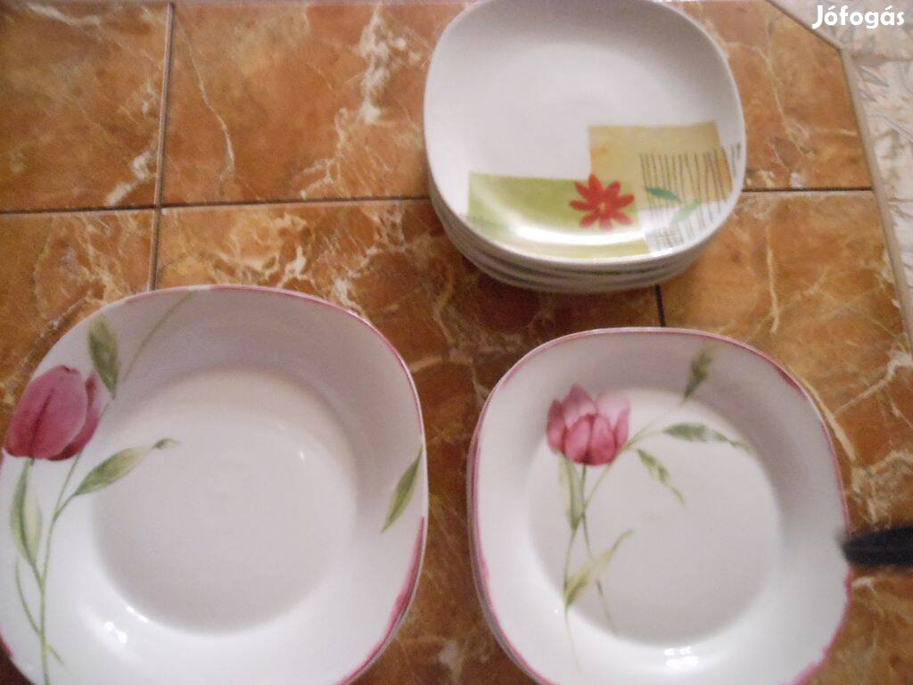 Hibátlan modern szögletes tulipános porcelán tányér 1db