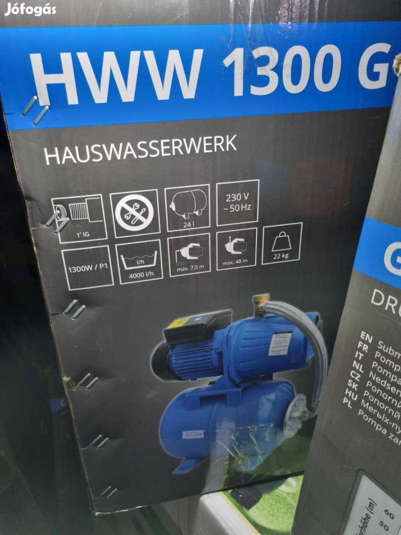 Hidrofor nyomáskapcsolóval, erős házi vízmű 24L-es tartály, 1300W-os