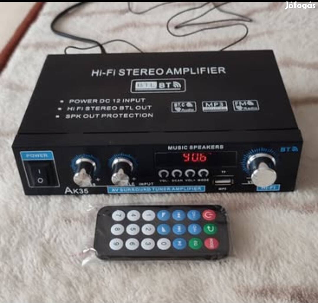 Hifi erősítő, Bluetooth, FM, USB, távirányító