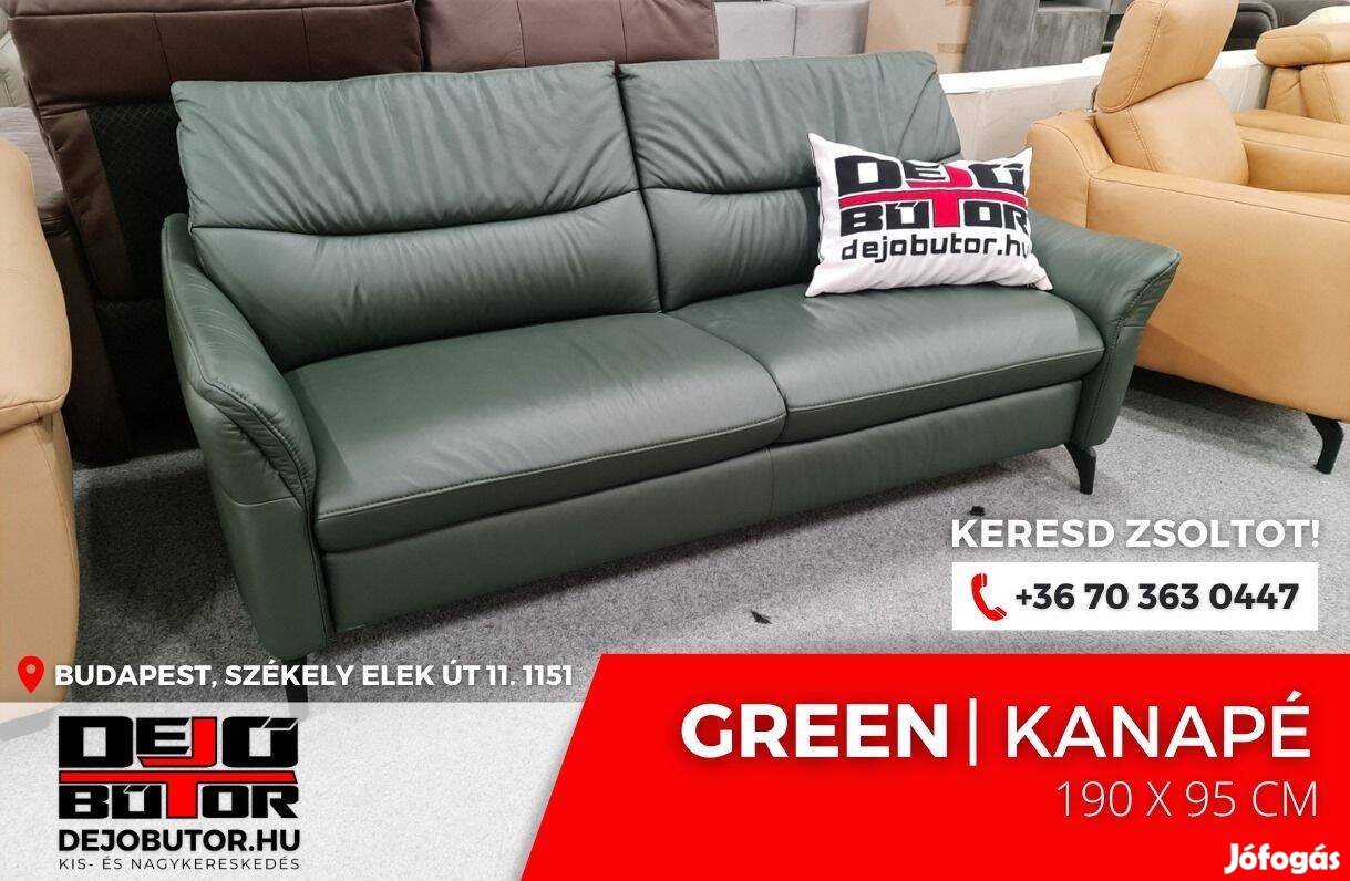 Himola valódi bőr kanapé ülőgarnitúra 190x95 cm zöld ágyazható