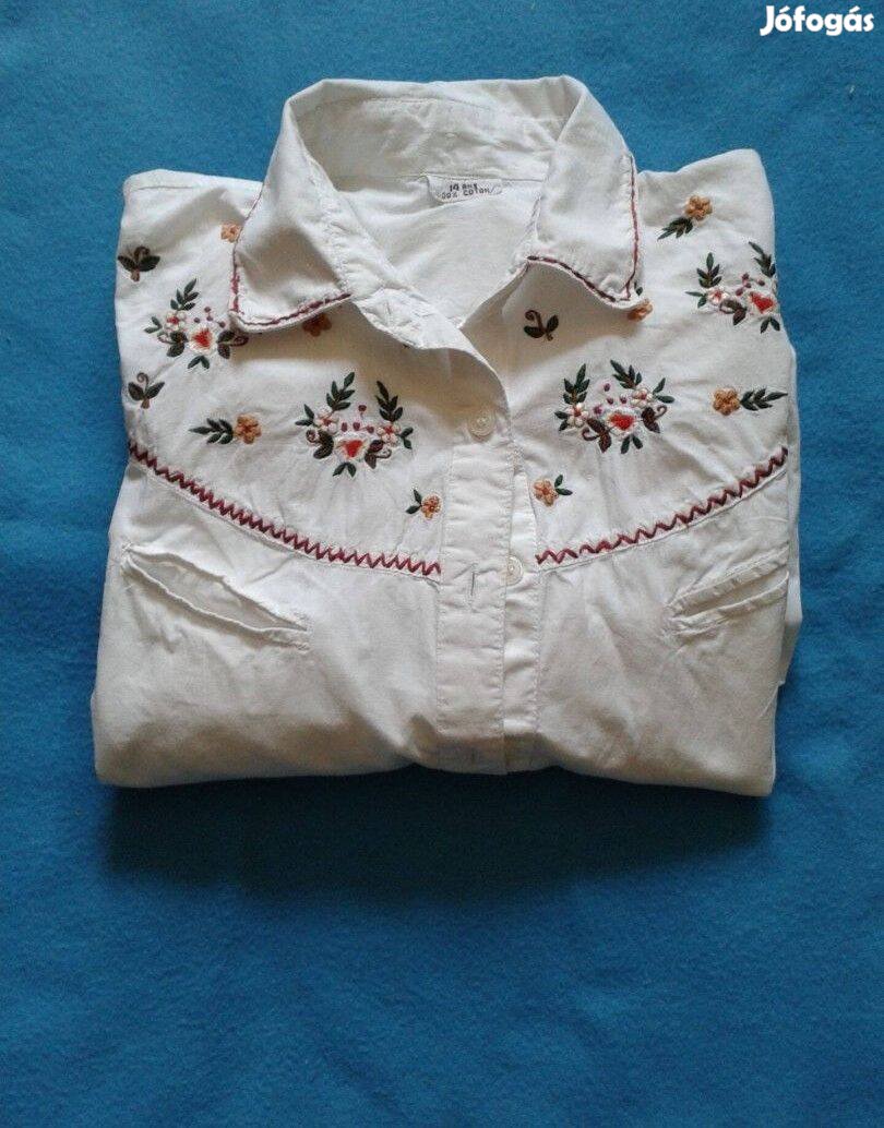 Hímzett pamut fehér blúz 14 év